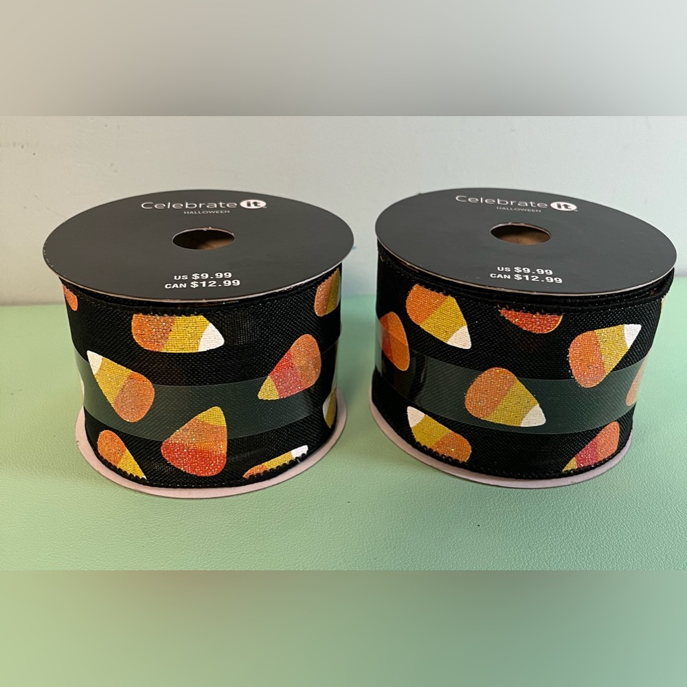 Celebrate it Black Ribbon with Glittery Candy Corn Print 2 pk,Size 2 1/2” x 20ft